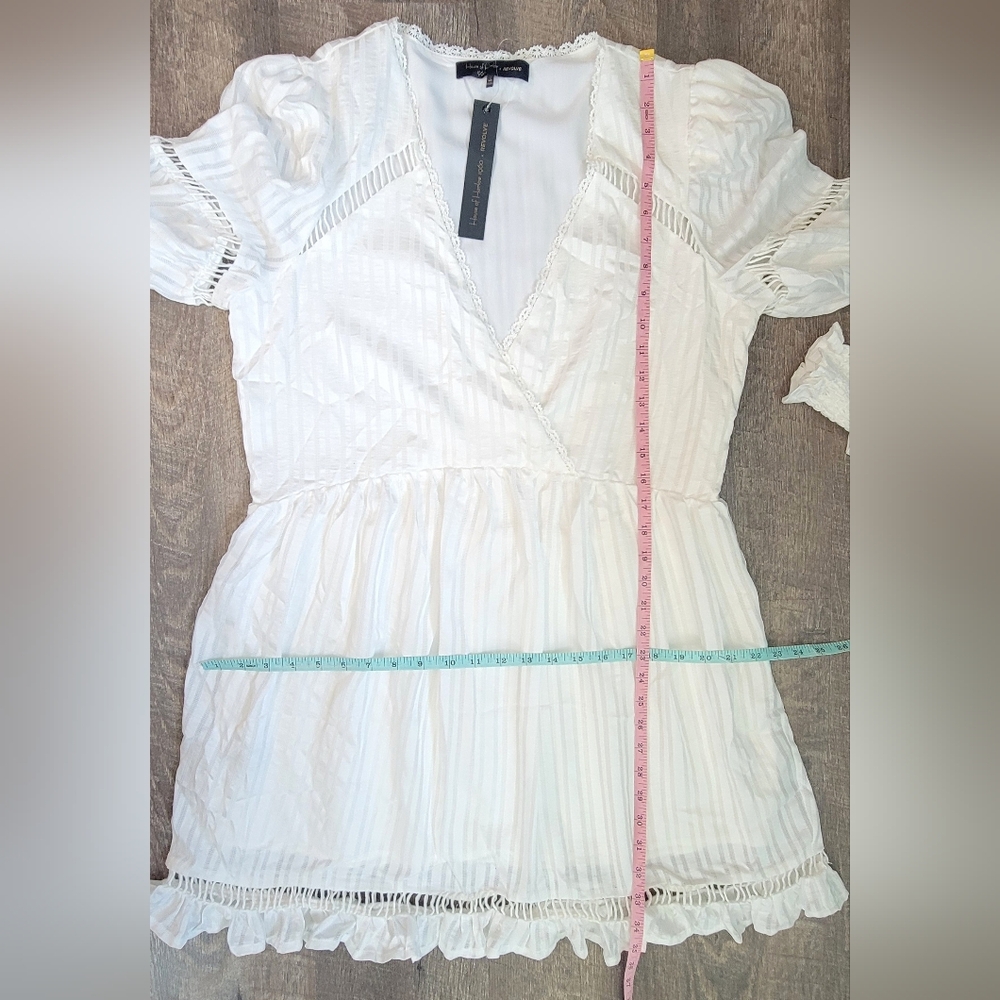 House of Harlow 1960 X Revolove Maxine Mini Dress Women's L Eggshell Puff Sleeve - Picture 11 of 15